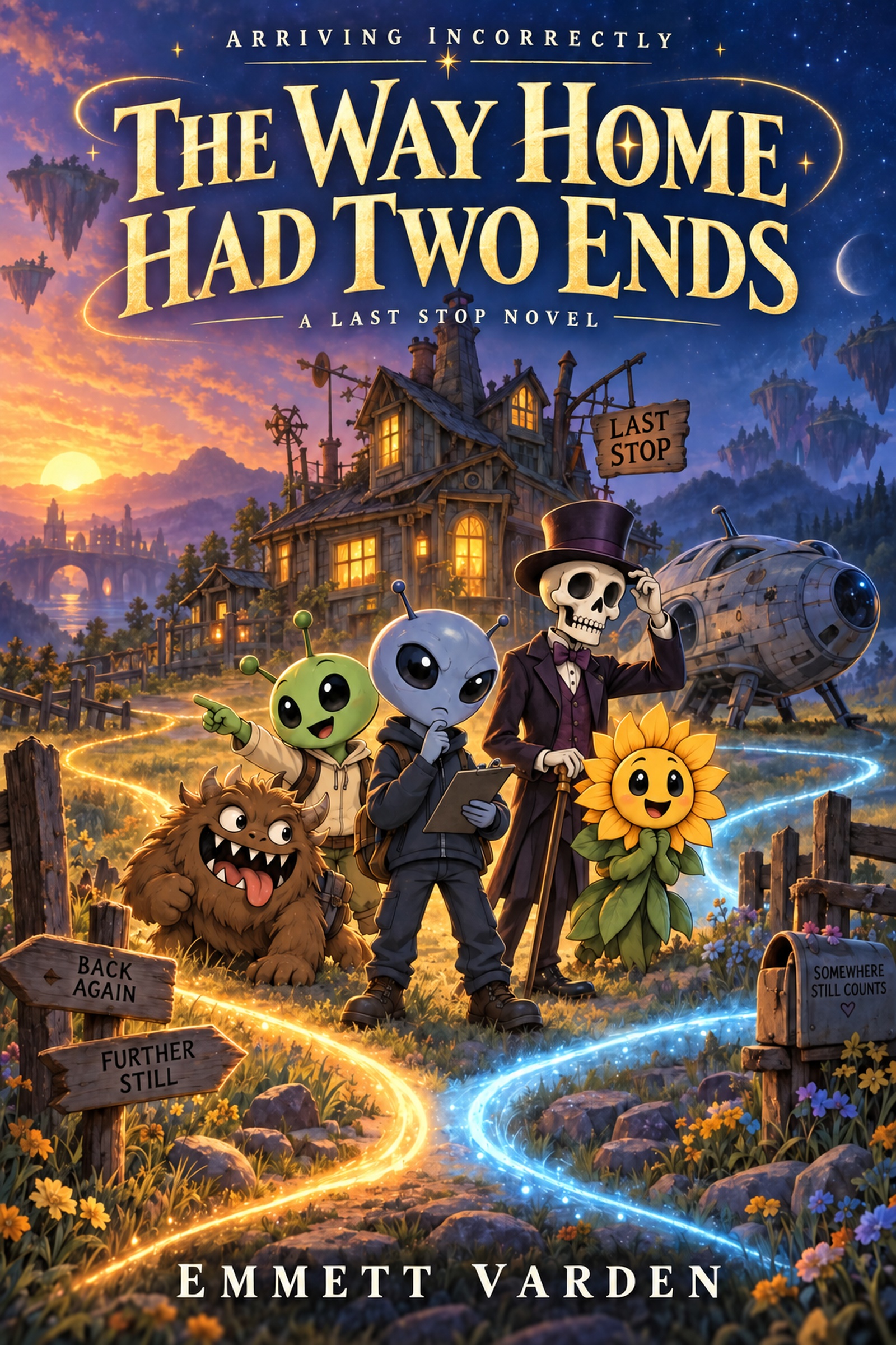 Cover of The Way Home Had Two Ends by Emmett Varden, Book Three of The Last Stop series.